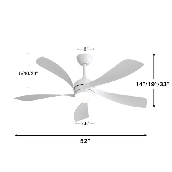 (Same as W882P146902) 52 Inch Modern Led Ceiling Fan With 3 Color Dimmable 5 ABS Blades Remote Control Reversible DC Motor White For Bedroom