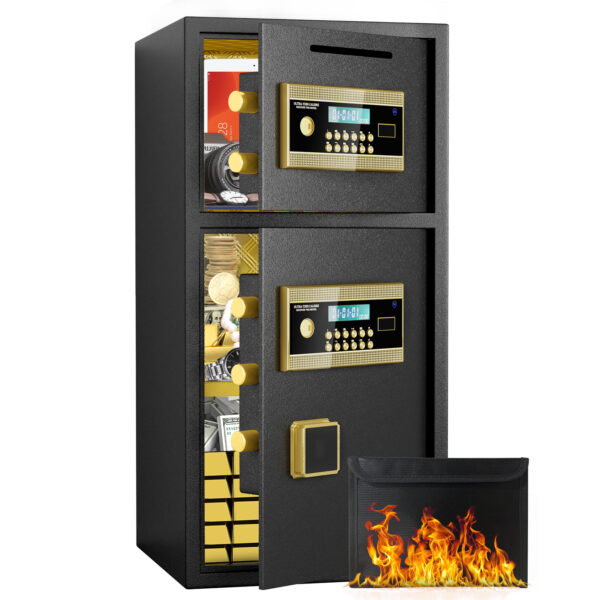 Large Double-door Coin-operated Safe,Digital Security Safe with Fireproof and Waterproof Bag,6.0 Cubic Feet Safe Box with Hidden Code Function for Home,Office and Hotel