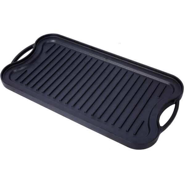 20e8ad57c8474c188487385ff62f024b_650d00e0e1d27c7c6171520b9749c2d3 Pre-Seasoned Cast Iron Reversible Rectangular Grill/Griddle, Black,20inch x 10inch