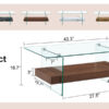 43.3 Inch Modern Two-Tier Coffee Table - An Elegant Combination of Clear Glass and Dark Wood Texture Sticker.It can be used not only as a coffee table but also as a side table or display stand.