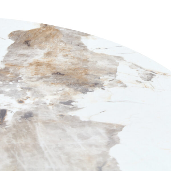 214060f2e5fb4f8cbbd2fe9d9a654729_19e82273cdcddde459a1e92436c2272f A 42-inch stainless steel white pattern burning stone round table with gold legs Round table suitable for 2, 4 or 6 people