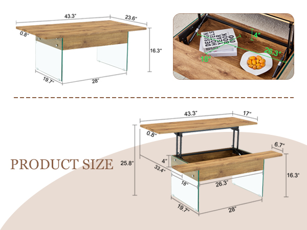 2181dce02fdd40ec80b207dfec29531e_409b4b6544e36e6da6d9ab024e103f1d Multifunctional Lift Top Coffee Table -Light Wood Color Grain Sticker, Essential for Modern Homes.Tempered Glass Legs,Lift Top Feature.Perfectly Fitting Into Living Rooms And Office.