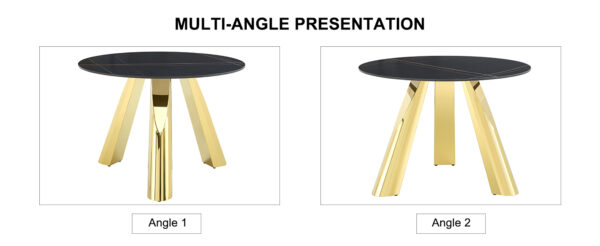222d68aa336d4ade9cecfba01756da6e_361077dd52da09630cd9ef4268b27b2c The 42-inch stainless steel gold-plated flamed granite round table with seating for 4 or 6 people is perfect for dining, entertaining, or as a conference table