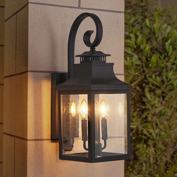 2267c745c60b46c7930be1ca26e46995_9c71eef87a2a3d4182adc268f9c8344a 23"(H) 2-Pack Outdoor Wall Lantern Light – Vintage Black Metal Sconce with Clear Seeded Glass for Porch, Patio, and Garden (Bulb Not Included)