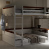 Queen Size Wooden Bunk Bed with Built-in Shelves,Storage Box,LED Light and USB Charging Station,White(ETA:6/30)