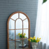 34x54.3" Large Arched Accent Mirror with Brown Frame with Decorative Window Look Classic Architecture Style Solid Fir Wood Interior Decor