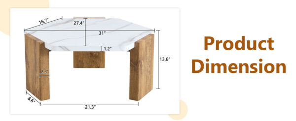 31-inch white marble-textured pentagonal coffee table - wooden triangular base, with a load-bearing capacity of 250 pounds, sturdy and durable, suitable for use in living rooms, cafes,.W1151138529