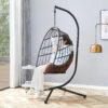 Indoor Outdoor Egg Swing Chair with Stand, Patio Grey Wicker Rattan Hanging Chair with Rope Back, Cushion,Cover,All Weather Foldable Hammock Chair for Bedroom, Porch, Garden
