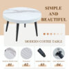 Elegant White Marble Pattern Round Coffee Table - Diameter 23.6 Inches, Exquisite Suction Molding Process,White Marble Pattern Design,Black Sprayed Metal Leg.