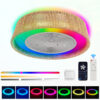 21" Modern Rustic Ceiling Fan Light with LED RGB Mood Lighting, Rope Woven Design, Quiet Fan, Semi Flush Mount for Bedroom, Living Room, or Dining Room ((Silent/6-Speed/Reversible/DC Motor))