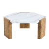 31-inch white marble-textured pentagonal coffee table - wooden triangular base, with a load-bearing capacity of 250 pounds, sturdy and durable, suitable for use in living rooms, cafes,.W1151138529