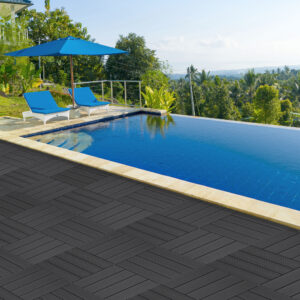 9 PCS heavy-duty & recyclable Wood-Plastic Interlocking Deck Tiles 11.8" x 11.8"- Waterproof Outdoor and Indoor Flooring for Patio, Balcony, Porch, Backyard, Bedroom (Black)