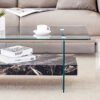 43.3 Inch Modern Two-Tier Coffee Table - An Elegant Combination of Clear Glass and Black Marble Pattern.It can be used not only as a coffee table but also as a side table or display stand.