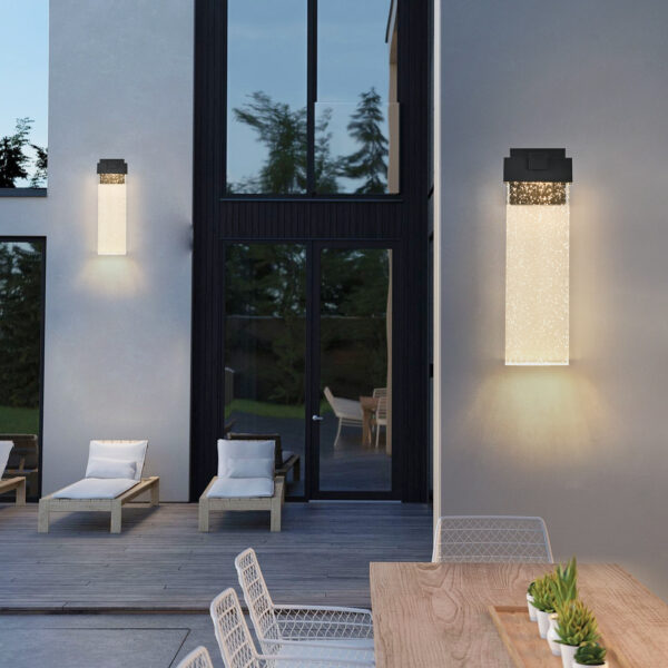 2666415575324c1ebe4ce8abdd414386_035827fb11c3c7cd23f76e9a70ab4046 18"(H) 1-pack 12W Modern Outdoor Wall Light Fixture, Weatherproof LED Wall Sconce with Bubble Crystal, Black Finish, Up and Down Lighting for Porch, Patio, and Garden