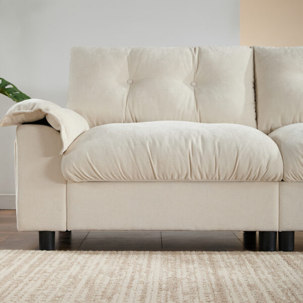 [VIDEO]104*60" Sectional Sofa, L-Shape with Multifunctional Armrest, Dual-Port Charging, Cup Holder, Side Storage Pockets, Movable Storage Ottoman, Unique Tufted Design, Soft Cushion, Chenille,3colors