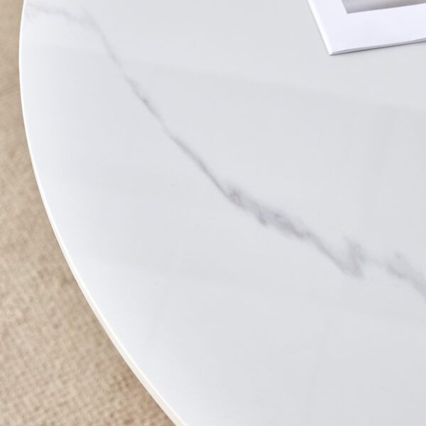 268a2057025143fe87813ce0b9e07daa_092717f55e4d4c710853e5f560efee6c 42" Luxury Sintered Stone Table: 0.45" Durable Top + 6" Steel Legs, 500lb Capacity, Stain/Heat-Resistant White/Gray Veined Surface - Modern Minimalist Design