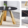 The 42-inch stainless steel gold-plated flamed granite round table with seating for 4 or 6 people is perfect for dining, entertaining, or as a conference table
