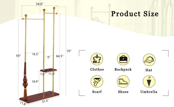 26cb85d50db94578b664926b5ee43905_0e1efd43dfb1bb4f6607eab1d3beaa77 70" Tall Industrial Coat Rack for Entryway, Solid Wood & Stainless Steel Clothing Rack, Double Layer Hanger for Coats, Hats, Bags, Scarves, Shoes Storage, Vintage Wood Grain & Metal, Heavy Duty