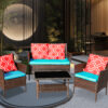 Four-Piece Sofa Set Table With Sofa Chair PE Rattan Outdoor Furniture HY4-001 Box *1 With Sapphire Blue Color Cushion