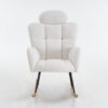 055-Teddy Fabric Upholstered Nursery Rocking Glider Chair Modern Accent Armchair Padded Seat with High Backrest and Pillow for Living Room Bedroom (Ivory)