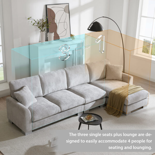 119*55" Modern Oversized Sectional Sofa,L-shaped Luxury Couch Set with 2 Free pillows,5-seat Chenille Indoor Furniture with Chaise for Living Room,Apartment,Office,2 Colors