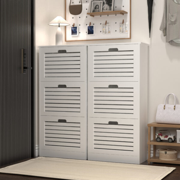 296385a2e1e94c288456a05b565fefc7_df64bc50fa6200658769d1e9057f7372 Wooden Shoe Cabinet for Entryway, White Shoe Storage Cabinet with 3 Flip Doors 20.94x9.45x43.11 inch