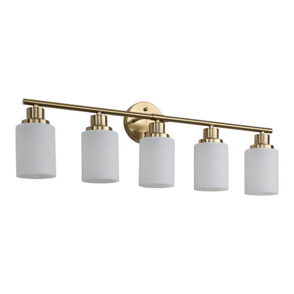 31" Modern 5-Light Vanity Wall Sconce, Golden Finish with Frosted Glass Shades for Bathroom or Hallway Lighting (No Bulbs)