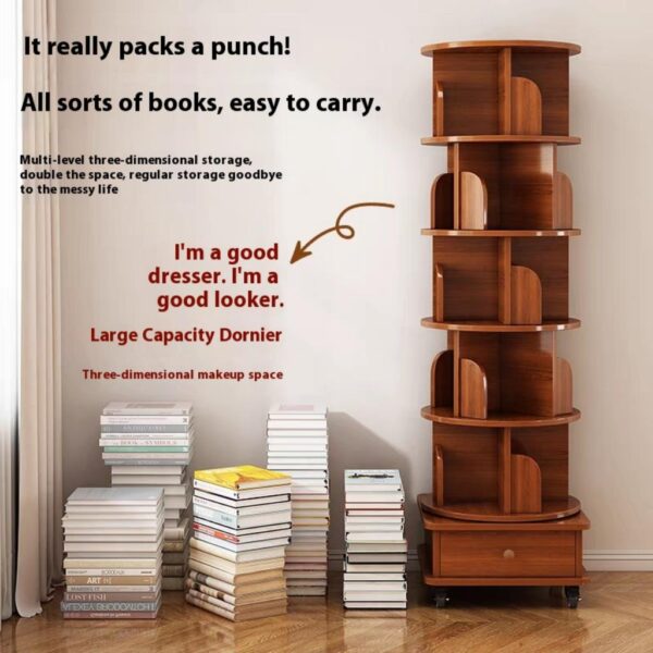 2a234353b04548bba866a564d19fe025_b135f3ab8995b07f77bf4ad004485c67 (UPGRADED) Rotating Bookshelf, 360 Display Corner Bookshelf for Small Space, 6 Tier Bookcase Storage Rack with Wheels, Wood Narrow Organizer for Bedroom, Living Room, Study Room, Walnut Brown, Shelves