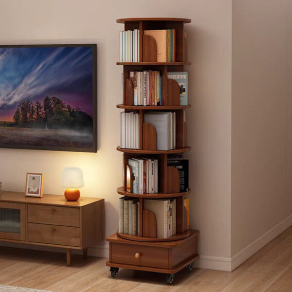 2a382d8178424c76958a62b4a4cf2bab_607ccdca083ffdfc0220c93d3b28e7c5 (UPGRADED) Rotating Bookshelf, 360 Display Corner Bookshelf for Small Space, 6 Tier Bookcase Storage Rack with Wheels, Wood Narrow Organizer for Bedroom, Living Room, Study Room, Walnut Brown, Shelves