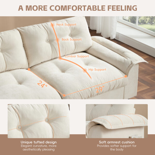 [VIDEO]104*60" Sectional Sofa, L-Shape with Multifunctional Armrest, Dual-Port Charging, Cup Holder, Side Storage Pockets, Movable Storage Ottoman, Unique Tufted Design, Soft Cushion, Chenille,3colors