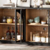 TREXM 4-Door Large Storage Sideboard Buffet Cabinet with Glass Doors, Arched Cabinet with Adjustable Shelves for Kitchen, Dining Room and Living Room (Black)
