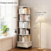 6 Tier Rotating Bookshelf, 360° Display Round Spinning Bookshelf with Wheels and Drawer, Space-Saving, Small Space Rotating Bookshelf Tower for Bedroom, Living Room, Home, Office, Warm White