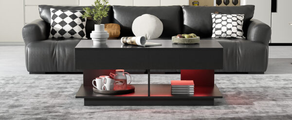 U-Can 41.3''-76.7'' Extendable Coffee Table, Efficient Central Coffee Table with Multiple Storage Compartments, Multifunctional Adjustable Coffee Table with Hidden Storage Space for Living Room