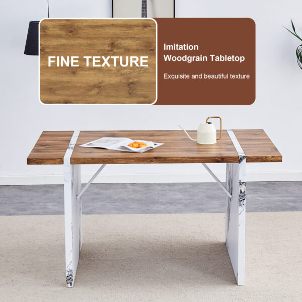 2b56b2e4dfe2489f8833f44bb8c7a372_457d80222ceb106a75510e0ced361271 Natural Wood Grain MDF Dining Table - 55"x31.5" Stable Design.Suitable For Various Modern Home Decor Styles.Splicing structure design,Wood Textured Desktop,White Marble Patterned Table Legs.