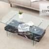 43.3 Inch Modern Two-Tier Coffee Table - An Elegant Combination of Clear Glass and Black Marble Pattern.It can be used not only as a coffee table but also as a side table or display stand.
