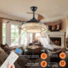 48" Contemporary Crystal LED Retractable Ceiling Fan with Light and Remote Control, 6-Speed Quiet Reversible DC Motor,4 Blades Modern Ceiling Fans for Kitchen Bedroom Dining Room Patio