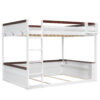 Queen Size Wooden Bunk Bed with Built-in Shelves,Storage Box,LED Light and USB Charging Station,White(ETA:6/30)