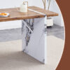 Natural Wood Grain MDF Dining Table - 55"x31.5" Stable Design.Suitable For Various Modern Home Decor Styles.Splicing structure design,Wood Textured Desktop,White Marble Patterned Table Legs.