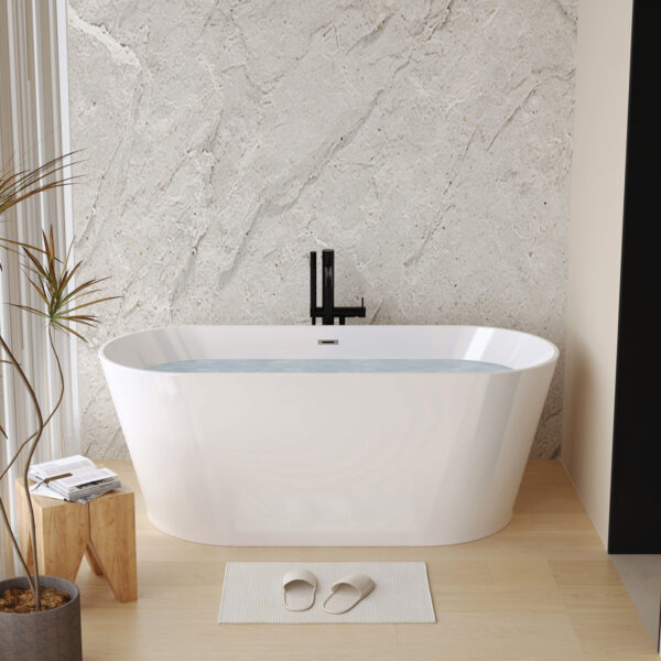2ccf81b4e73f40f8af34a6f1ae3489c9_9809d97f2b3a069bc4b12069a3dc3116 67" Acrylic Freestanding Bathtub, stand alone bathroom tub, Glossy White, Toe-tap Chrome Drain, cUPC Certified