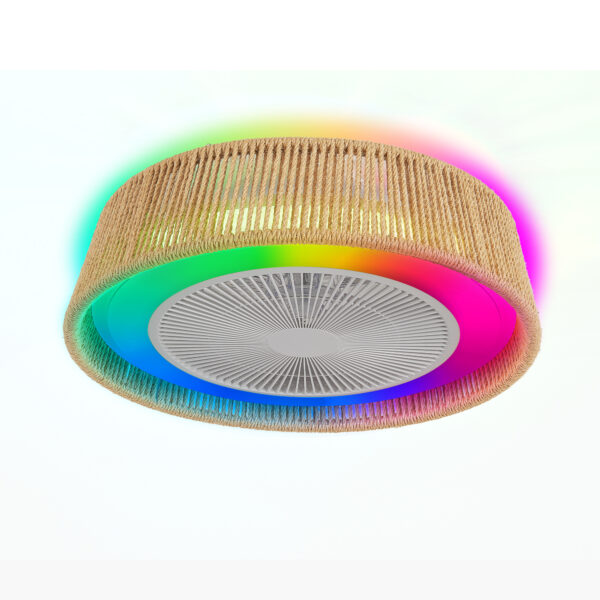 21" Modern Rustic Ceiling Fan Light with LED RGB Mood Lighting, Rope Woven Design, Quiet Fan, Semi Flush Mount for Bedroom, Living Room, or Dining Room ((Silent/6-Speed/Reversible/DC Motor))