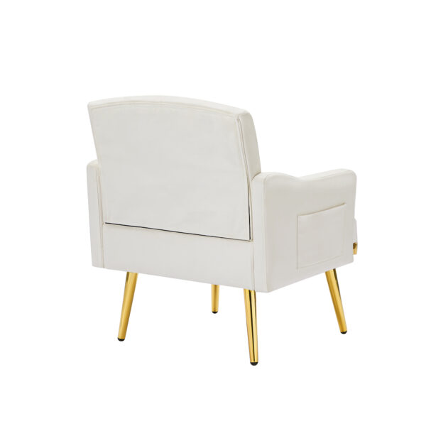 cream white velvet armchair with metal  legs