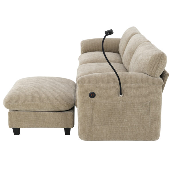 [VIDEO Provided] 108" Modular Sectional Sofa, L-Shape with 31.5" Extra-Wide Seat Cushion, USB and Type-C Charger, Phone Holder and 2 Side Storage Pockets, Free Movement Ottoman, Striped Chenille