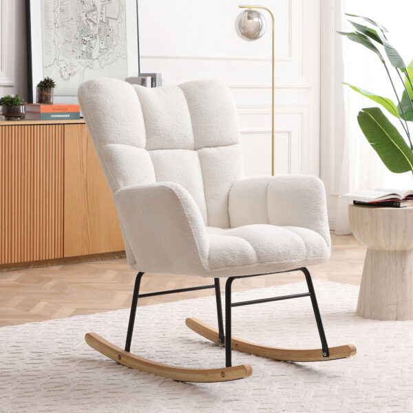 2d5ec9392c524b75b408add49f1223cf_2e040506c40c6cb65cfbe3673052ae8c Rocking Chair Teddy Upholstered Glider Rocker Rocking Accent Chair Padded Seat with High Backrest Armchair Comfy Side Chair for Living Room Bedroom Offices BEIGE