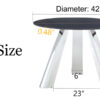 A 42-inch burn stone round table with stainless steel legs can accommodate 4 or 6 diners