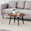 Modern Round Coffee Table - Annular Texture, Durable and Robust With a Diameter of 23.6 inches.Exquisite Suction Molding Process,Walnut Color Pattern Design,Black Sprayed Metal Leg.
