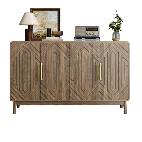 Sideboard Buffet Cabinet With Storage ,Carved 4 Door Sideboard,Multifunctional Accent Cabinet With Adjustable Layer Board For Living Room, Entryway, Hallway, Office, Kitchen and Dining Room
