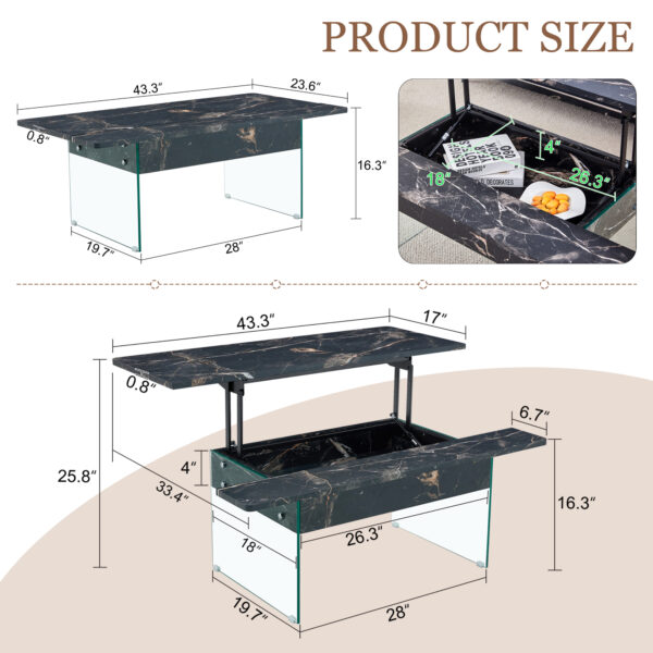 2ec0ce451902479d9a97e082b9888a8a_efe5935b6a1e2f78b3fdda22eb48e500 Multifunctional Lift Top Coffee Table -Black Marble Pattern, Essential for Modern Homes.Tempered Glass Legs,Multiple Color Options,Lift Top Feature.Perfectly Fitting Into Both Living Rooms And Office.