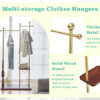 70" Tall Industrial Coat Rack for Entryway, Solid Wood & Stainless Steel Clothing Rack, Double Layer Hanger for Coats, Hats, Bags, Scarves, Shoes Storage, Vintage Wood Grain & Metal, Heavy Duty