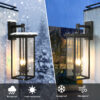 1-Pack 22.0" Outdoor Wall Lantern with Dusk to Dawn Sensor, Matte Black Finish, Clear Glass Panels, Weatherproof Exterior Light for Porch, Patio, Garage, 2-Light Design (Bulb Not Included)