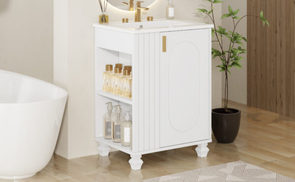 24" Bathroom Vanity with Sink, Bathroom Cabinet with Door Shelf, Side Open Storage, Solid Wood Frame,Soft Closing Door, White